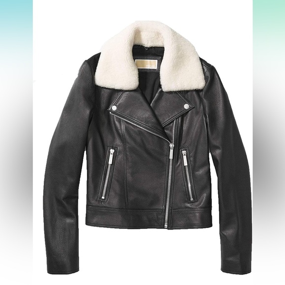 Michael Kors  Black Leather Jacket with Shearling Collar, size S - Picture 1 of 6